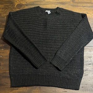 DKNY Black Textured Knit Sequins Crewneck Sweater